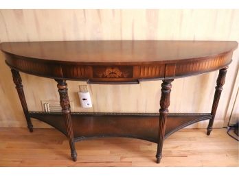 Fine Reproduction Demilune Console Table With Banded And Inlay Veneer