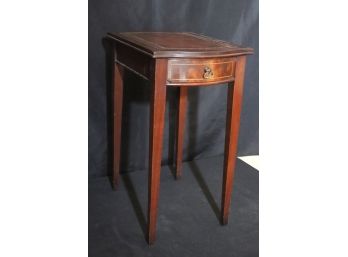 Vintage Leather Clad Tabletop Mahogany Side Accessory Table With Drawer