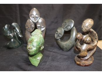 Malachite Shona Sculpture From Zimbabwe & 4 Stone Sculptures