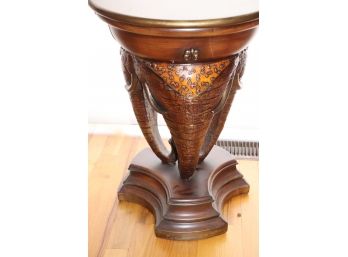 Unique Vintage 3 Elephant Trunk Carved Base Accessory Table With Drawer