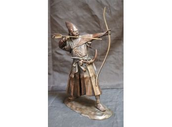 Vintage Bronze Reproduction Of Japanese Samuri Warrior With Bow & Arrow