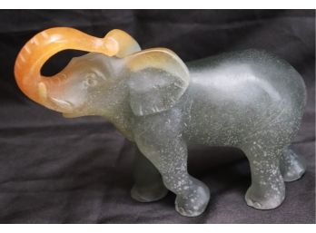 Daum France Crystal Amber To Green Elephant Sculpture