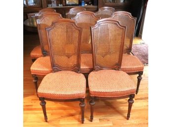 Set Of 8 Single Cane Back Upholstered Seat Dining Chairs By Karges Furniture Company