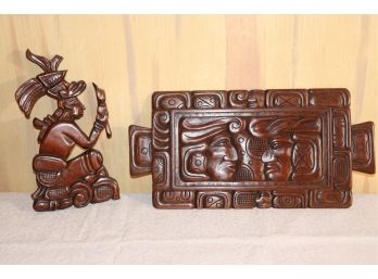 Vintage Tribal Hand Carved Wood Plaque & Tray From Honduras