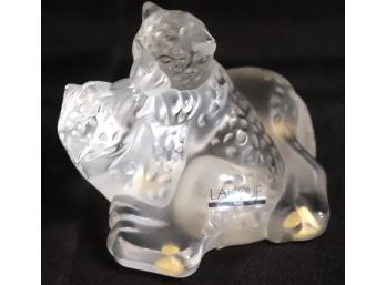Lalique France Crystal Leopards Kissing Glass Sculpture
