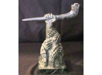 Laslo Ispanky Bronze Sculpture Of Shofar In A Raised Hand With Autographed Brochure