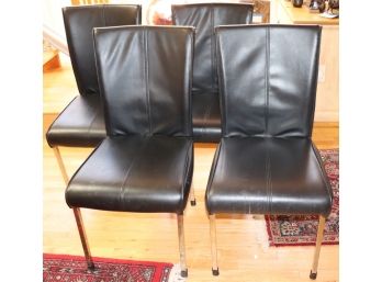 4 Black Bonded Leather Dining Chairs With Chromed Legs