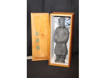 Terracotta Warrior In Collectible Wooden Case With Character Writing
