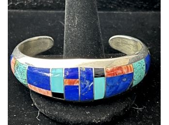 Modern Design Multi Colored Stone Open Back Bracelet Set In Sterling Silver