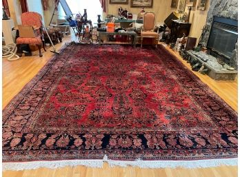 Vintage Oversized Persian Sarouk Finely Hand Woven Wool Area Rug