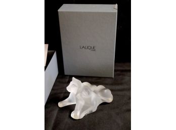 Vintage Lalique Crystal Lion Cub Pair In Frosted Glass With Original Box