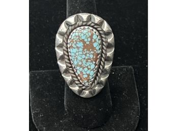 Large Distinctive Turquoise Pendant Shield Sterling Silver Ring