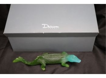 Daum France Pate De Verre Green Alligator Sculpture With Original Box