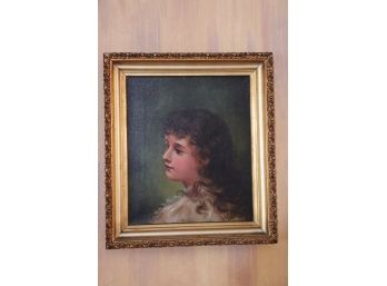 Vintage Portrait Of Young Female - Oil On Canvas, Unsigned