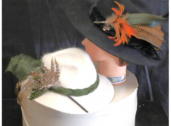 Assorted Lot Of Fine Austrian Felt Hats With Fabulous Feather Plumes By Dolomitenhut