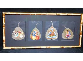 Super Unique Hand Painted Spiritual Scene Leaves In Gold Painted Bamboo Style