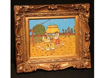 Signed Translover Vibrant Painting On Canvas In Gilded Ornate Frame
