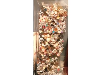 Large Assortment Of Buttons In Clear Acrylic Organizer