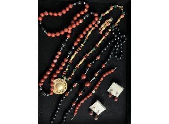 Three Fun Fashion Necklaces Include Red Jasper Beads