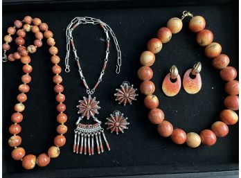 Three Jewelry Sets Includes Sterling And Cornelian Stones Plus Earrings