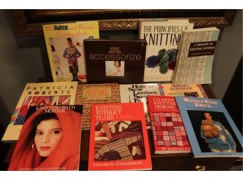 Assortment Of Soft And Hardcover Sewing And Knitting Books From Vogue Knitting And More