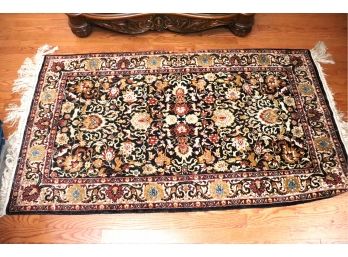 Finely Hand-Woven Silk Rug With Black Background
