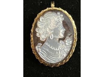 Mother Of Pearl Cameo Style Brooch On 18 K Frame