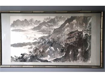 Framed Black And White Ink On Rice Paper Wall Art