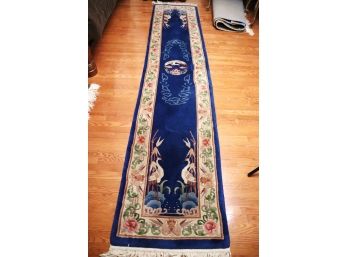 Asian Inspired Wool Runner With Brilliant Blue Background
