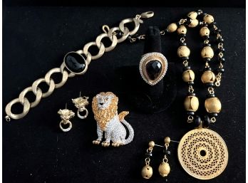Sparkly Encrusted Lion Pin, Lion Earrings, Bracelet And Ring By RL And More