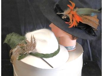 Assorted Lot Of Fine Austrian Felt Hats With Fabulous Feather Plumes By Dolomitenhut