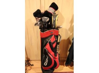 Black And Red Ogio Golf Carrying Case With Callaway And John Jacob, Ladies Gold King Cobra Club Set