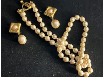 Karl Lagerfeld Faux Pearl Necklace And Hanging Earrings