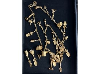 Whimsical Goldtone Gardening Necklace With Matching Clip On Earrings