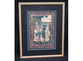Hand Painted Batik Fabric With Ganesh In Gold Painted Wood Frame