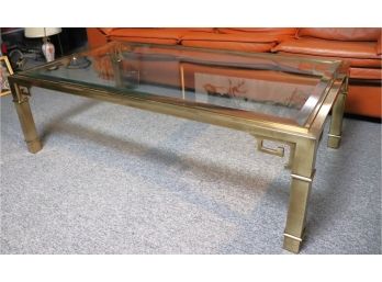 Asian Inspired Brass Finish & Beveled Glass Coffee Table