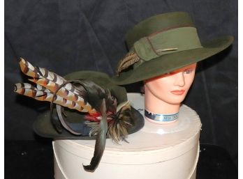 Pair Of Embellished Olive Green & Black Brimmed Hats