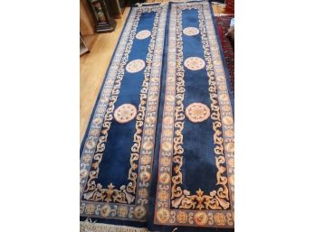 Wool Runners Vintage Handmade In Peoples Ruplic Of China, Pair Of All Wool High Pile With 3 Medallions