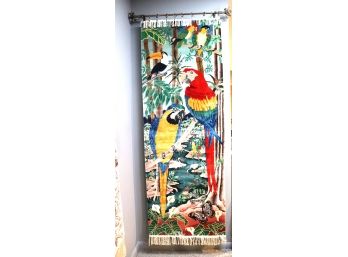 Finely Hand Woven Silk & Wool Area Rug Wall Hanging Artwork With Lush Tropical Scene