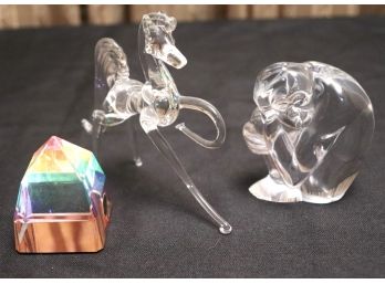 Collection Of Glass Sculptures  Rainbow Prism, Horse & Monkey