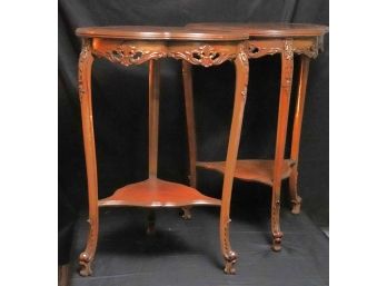 Pair Of Club Shaped Tabletop Carved Ornate Side Tables  Quality Craftsmanship