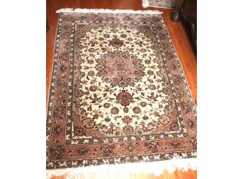 Hand Woven Wool Area Rug With Multi-layered Border & Center Medallion