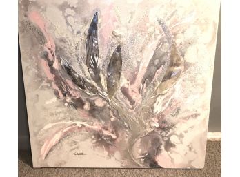 Magnificent 80s Style Metallic Multimedia Abstract Painting