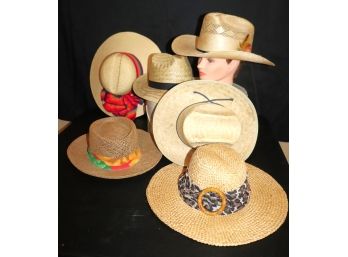 6 Assorted Straw Hats By Stetson And Others  Some With Embellishment