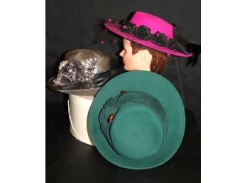 2 Colorful 100 Wool Felt Brimmed Hats With Fantastic Embellishment & More