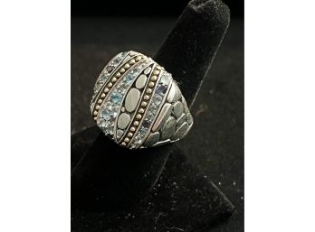 John Hardy Sterling Ring With 18k Beading And Blue Topaz Stones