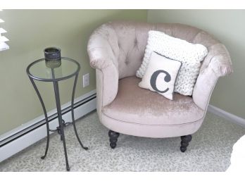 Pier One Accent Chair With A Tufted Back Includes Small Side Table & Decorative Accent Pillows