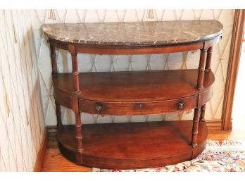 Century Furniture Demilune Shelf With Granite Top With Felt Lined Storage Drawer For Flatware