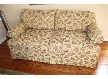 Edward Ferrell Loveseat With Heavy Brocade Foliage Fabric & Piping Along The Edges