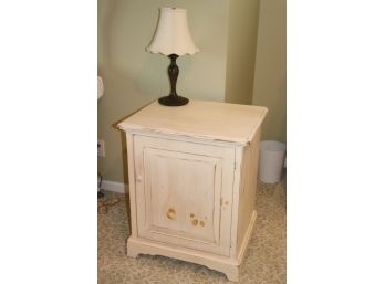 White Washed Pine Wood Night Stand Cabinet With Table Lamp (Contents Are Not Included)